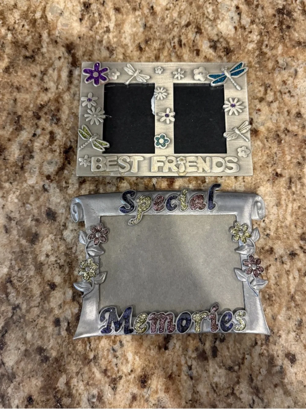 2 Vintage Y2K Best Friends Memories Metal Glitter Enamel 90s Picture Frames